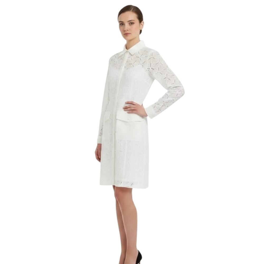 Kensie Ivory White Long Sleeve Collared Knee Length Dress, US10